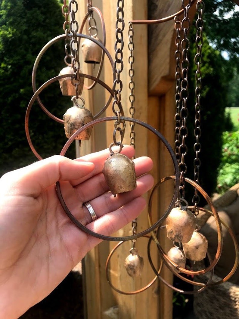 Fairy Bells Spiral Hanging Yard Art Copper Color Metal Wind SPINNER Gardening Gift image 4