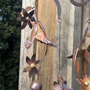 Hummingbird Haven Garden Art Windchime - Hanging Yard Art - Copper