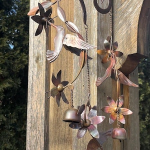Hummingbird Haven Garden Art Windchime - Hanging Yard Art - Copper