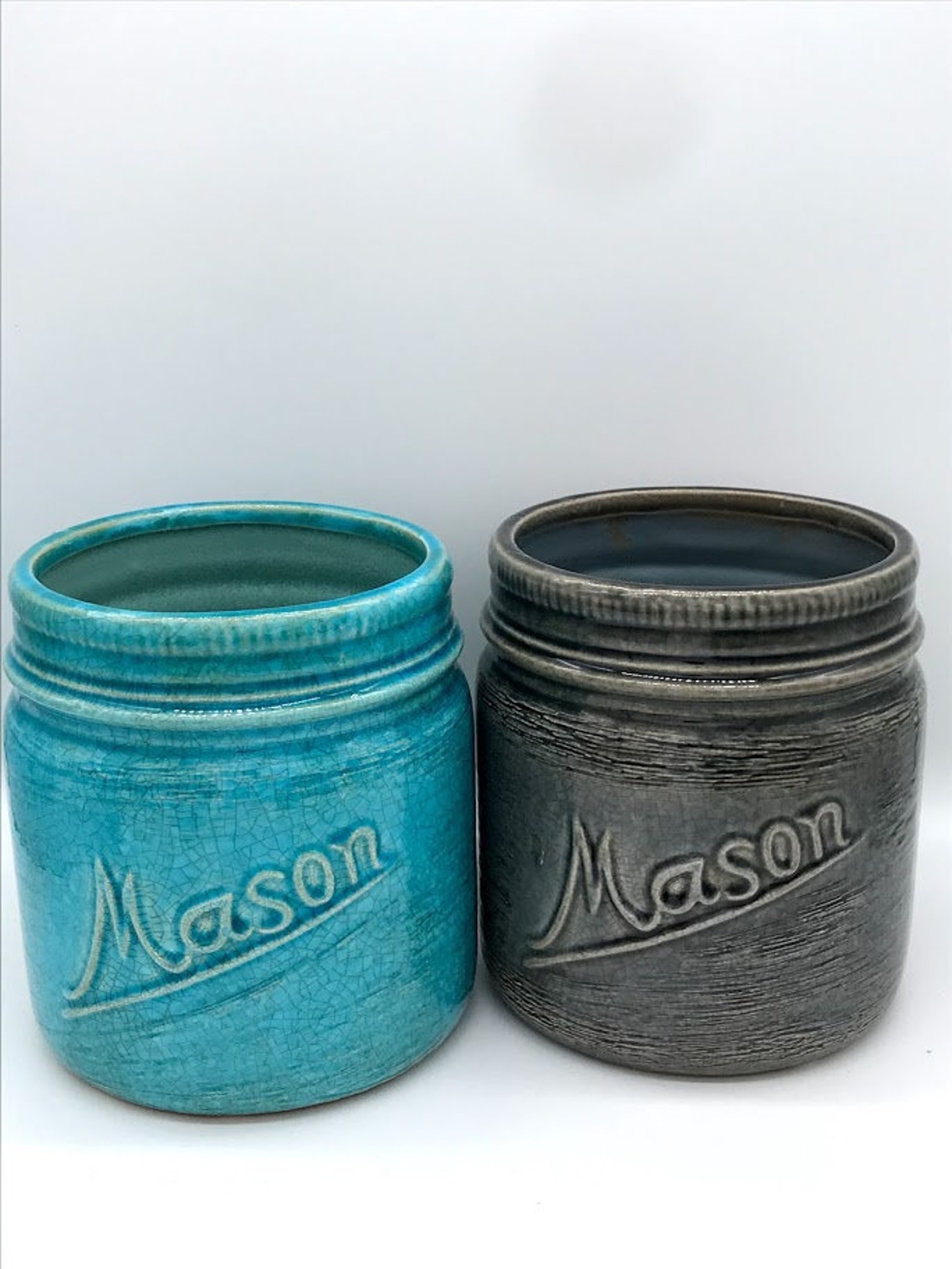 Ceramic Mason Jar Crock Planter Rustic Farmhouse Vintage Etsy