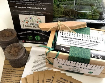 Mediterranean Herb Garden Collection + Mni Greenhouse - Organic Garden Seeds Fun Easy Specialty Garden Grow Kit - Unique Gardening Gift Set