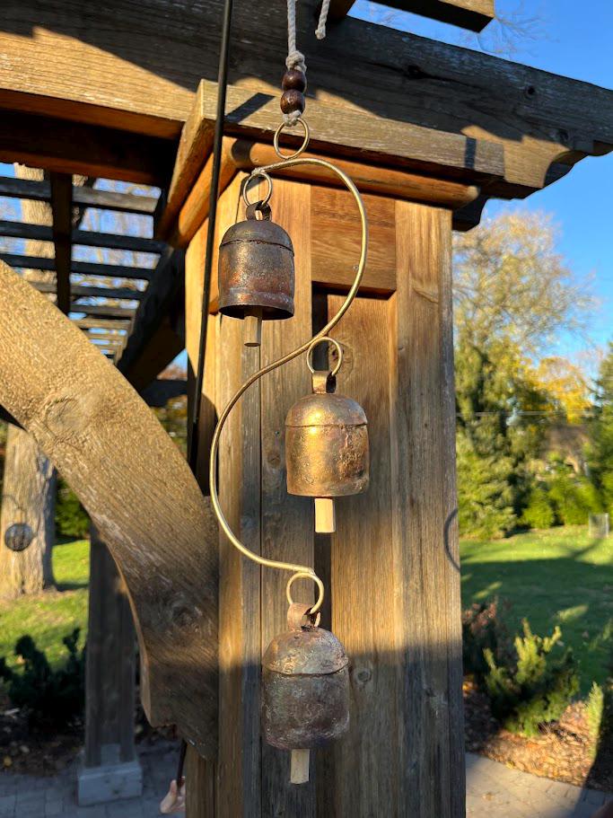 Winding Bells - *Wood Dinger Bell - Hanging Yard Art - Garden Decor - Metal Wind Chime Bell - Nature Gift