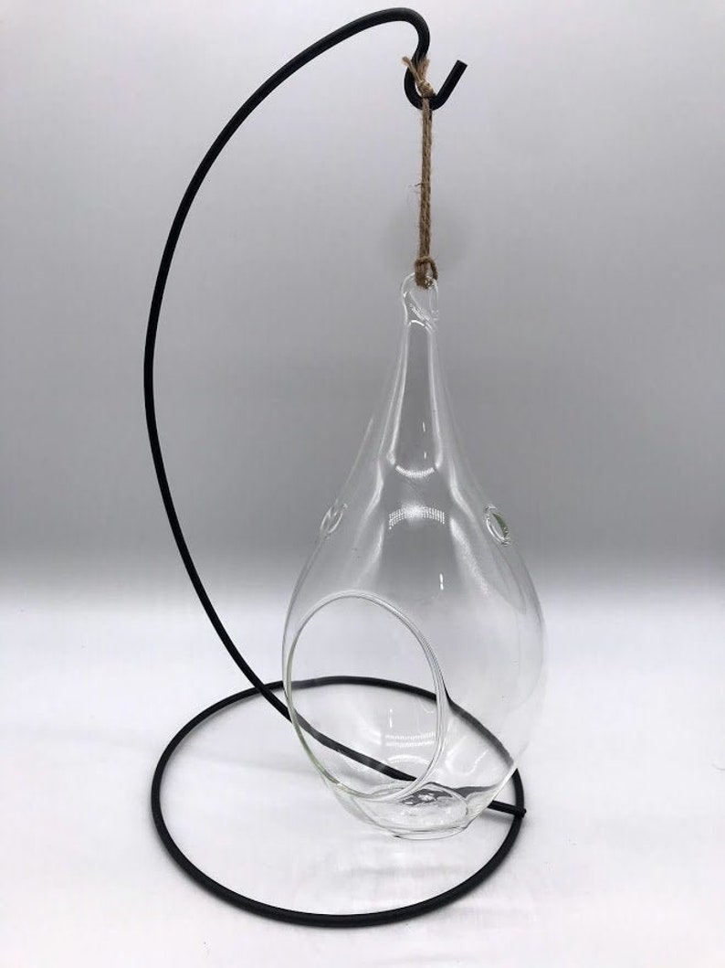 Maceta colgante de cristal con forma de gota de lluvia y soporte para plantas de aire - Suculentas Tillandsia, fácil cuidado, para plantas de poca luz. Terrario. imagen 1