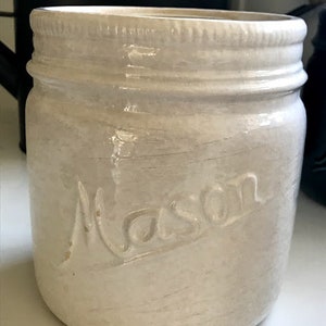 Ceramic Mason Jar Crock Planter MEDIUM Rustic Farmhouse Vintage windowsill container for Plants Flowers Kitchen Inside Herb Pot White