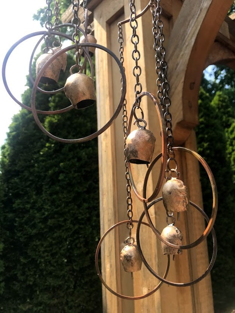 Fairy Bells Spiral Hanging Yard Art Copper Color Metal Wind SPINNER Gardening Gift image 3