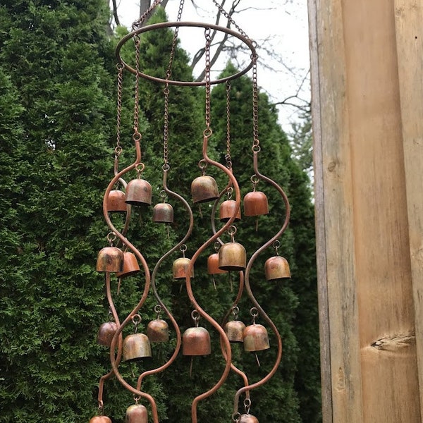 24 Bells Fairy Garden Art Chime - Hanging Yard Art - Copper Color Metal Wind Chime - Garden Gift