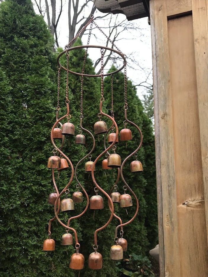 24 Bells Fairy Garden Chime - Hanging Yard Art - Copper Color Metal Wind Chime
