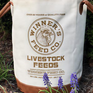 Vintage Re-Purposed Growing Planter Sack Bag - Rustic Farmhouse Container Fabric Pot with Handles