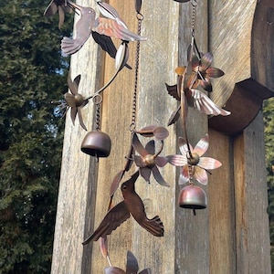 Hummingbird Haven Garden Art Windchime - Hanging Yard Art - Copper Color Metal Wind Chime - Garden Gift - Decor