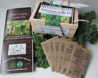 Super Greens Garden Collection - 100% Organic - Grow Kit Garden Seeds - Fun & Easy Specialty Garden Healthy Gardening Gift Set - Paleo Vegan