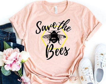 Save The Bees T-Shirt Graphic Tee Shirt Gardener Gift - Pollinators Beneficial Insects