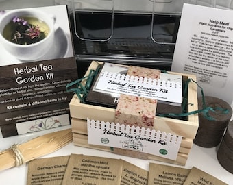 Herbal Tea Garden Seed Kit Collection w Mini Greenhouse and supplies - Organic Growing Gift