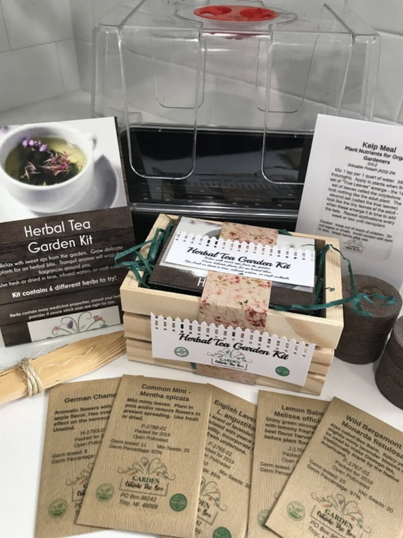 Unique Gardening Gift Set Organic Garden Seeds Herbal Tea Garden Kit+ Table Top Greenhouse Fun /& Easy Specialty Garden Grow Kit