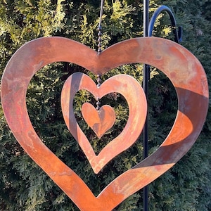 Copper Color Metal Heart Garden Ornament - Hanging Yard Art