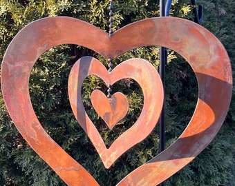 Happy Heart Garden Decoration - Hanging Yard Ornament Garden Art - Copper Color Metal - Garden Gift