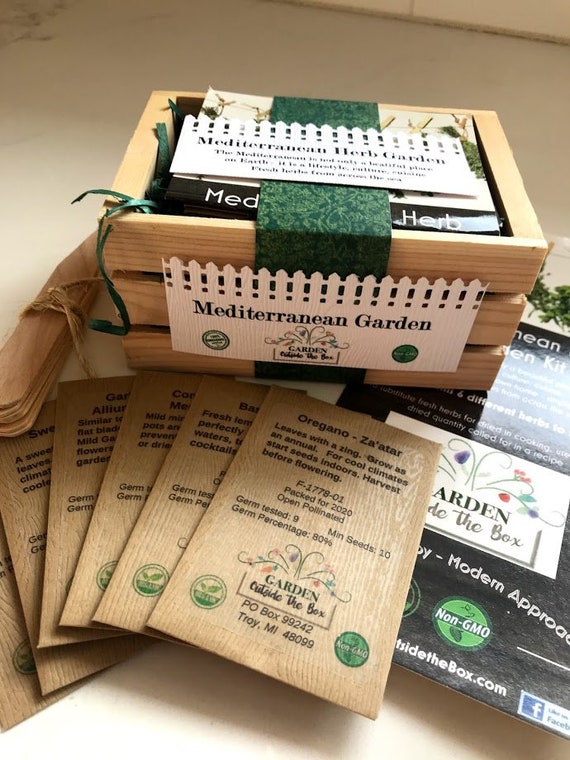 Organic Mediterranean Herb Garden Seed Collection - Indoor Grow Kit Gardening Gift