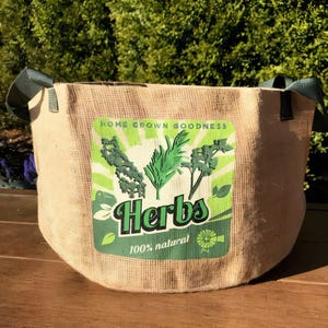 Burlap Herb Planter Pot Bag - Rustic Farmhouse Garden Patio Container - Gardening