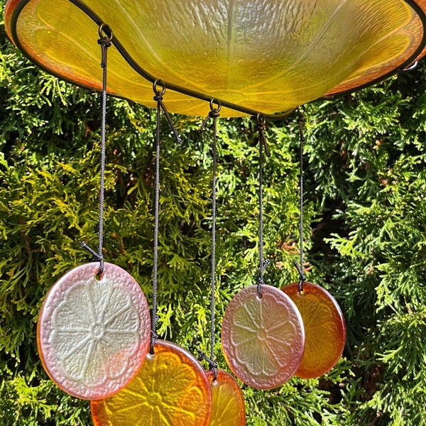 Whimsical Orange Slice Bird Bath - Hanging Glass Birdbath Fruit Oranges Nature Gift