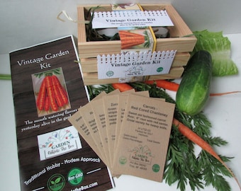 Vintage Garden Seed Kit: Heirloom Vegetable Starter Set Gardening Seeds Gift