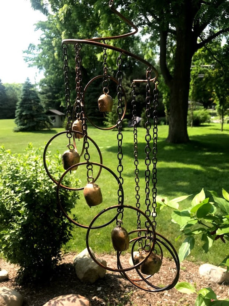 Fairy Bells Spiral Hanging Yard Art Copper Color Metal Wind SPINNER Gardening Gift image 6