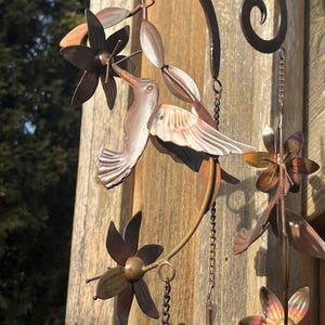 Hummingbird Haven Garden Art Windchime - Hanging Yard Art - Copper