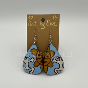 Vejigante Earrings 1 pair - Taino Symbols -  Teardrop Laser cut wood and Hypoallergenic