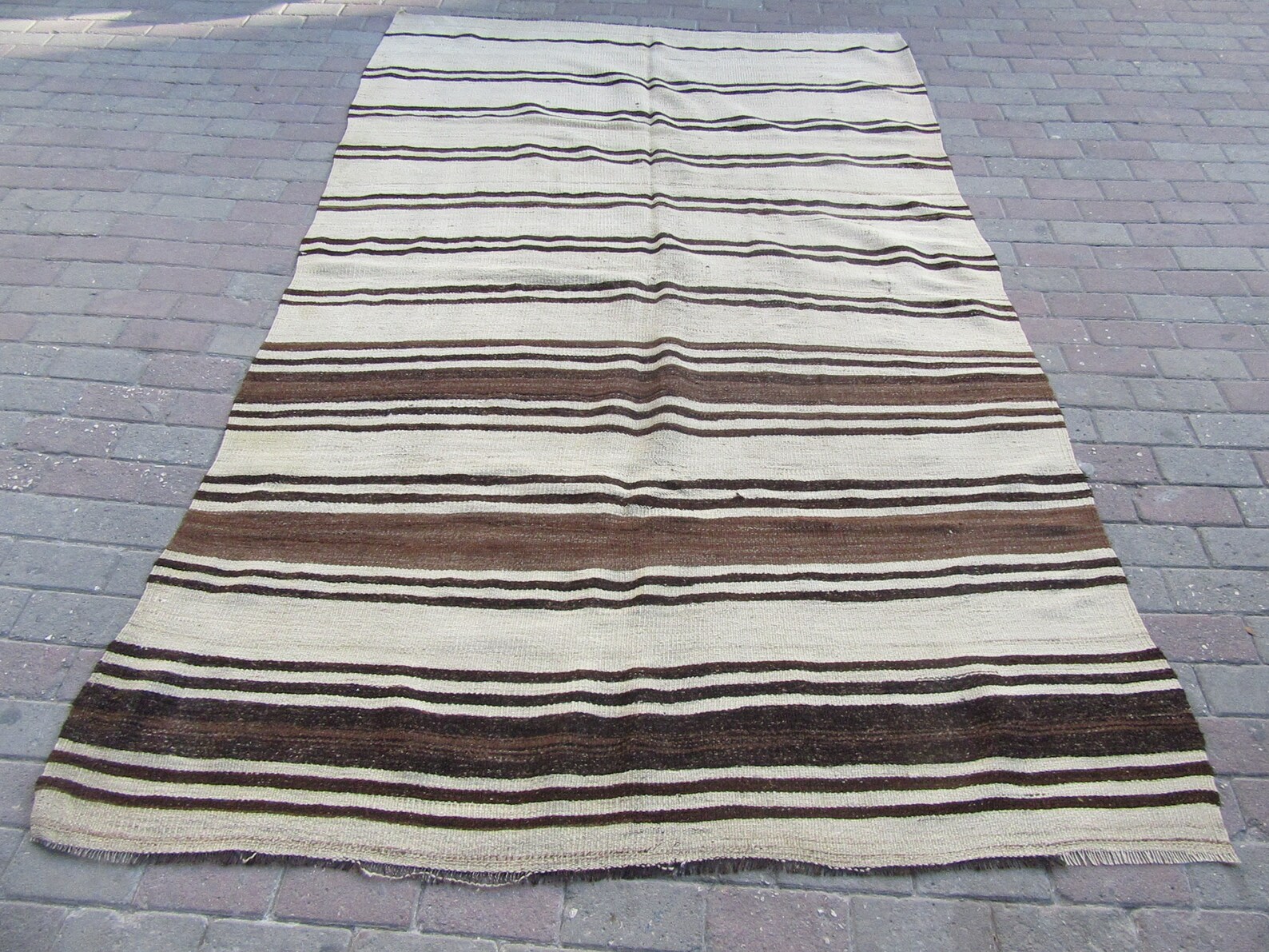 Striped Natural Vintage Kilim Wool Rug 6x9 Ft Etsy