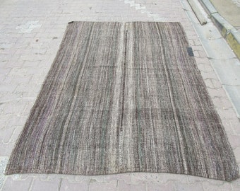 6x8 Ft Vintage dark gray decorative Turkish goat hair kilim rug