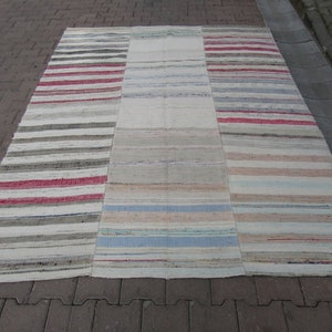 Vintage Striped Unique Turkish Rag Rug