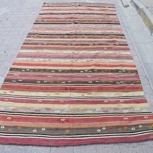 5.6x10.9 Ft Embroidered striped vintage Turkish kilim rug
