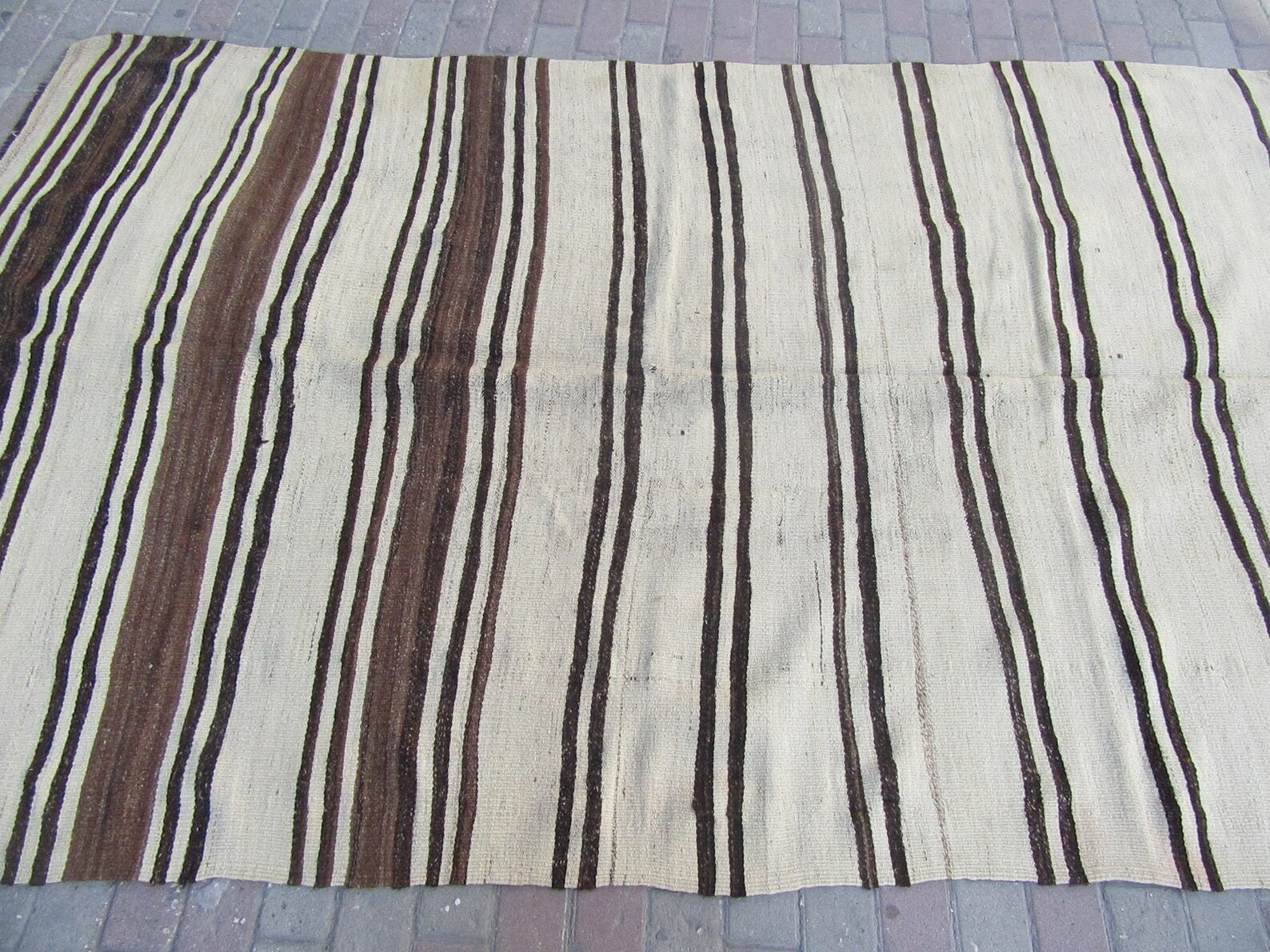 Striped Natural Vintage Kilim Wool Rug 6x9 Ft Etsy