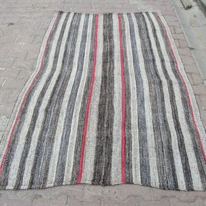 5x7.4 Ft Striped vintage decorative Turkish kilim rug