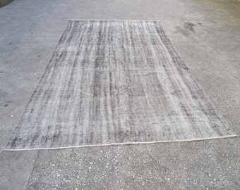 6.0x10.3 ft Vintage Large Overdyed Gray Turkish Oushak Rug