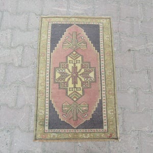 1.8x2.9 Ft Washed out vintage decorative mini Turkish rug / door mat