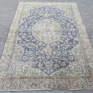 Vintage rug 6.5x9 ft, Washed Out Vintage Turkish Oushak Rug,Navy Turkish rug