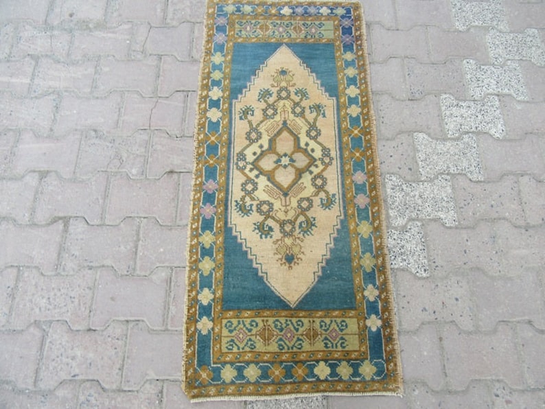 1.8x4.2 Ft Vintage decorative mini Turkish rug