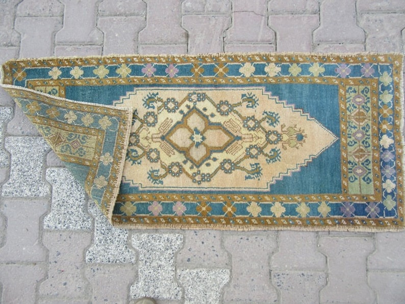 1.8x4.2 Ft Vintage decorative mini Turkish rug