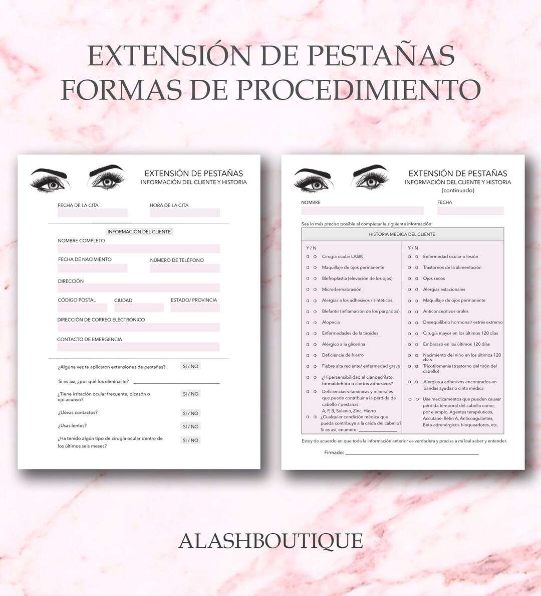 SPANISH ESPAÑOL Printable Customizable Eyelash Extension PDF Etsy