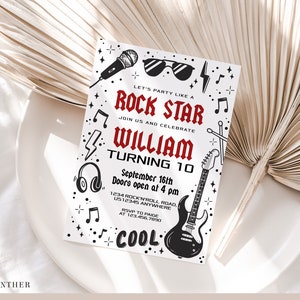 Rock And Roll Birthday Invitation, Rock'n'Roll invite, Music Band Party, Rockstar Editable Customizable Template Party, Boy Birthday, 138