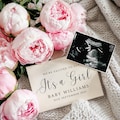 It's a girl, Gender Reveal, Pregnancy announcement, digital gender baby reveal template,Peony, soft, social media, with ultrasound sonogram