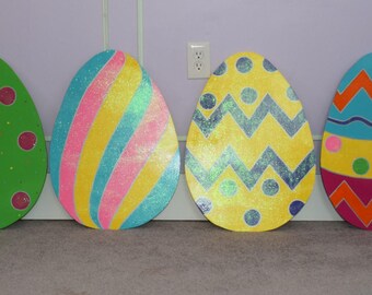 3 Large Easter Egg Yard Stakes Wood Painted Easter Egg Yard Etsy