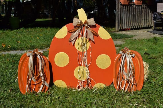 Large Fall Thanksgiving Pumpkin 3 Piece Yard Stake Set Etsy