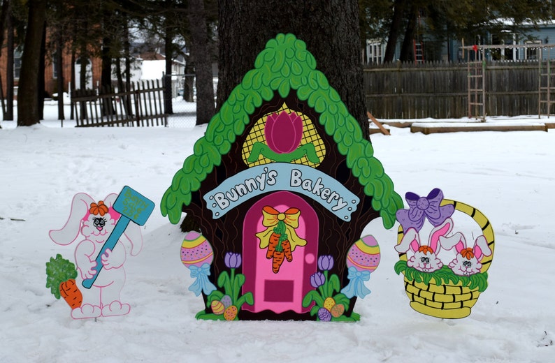 Easter Yard Art Wood Painted Easter Yard Decoration Easter Etsy