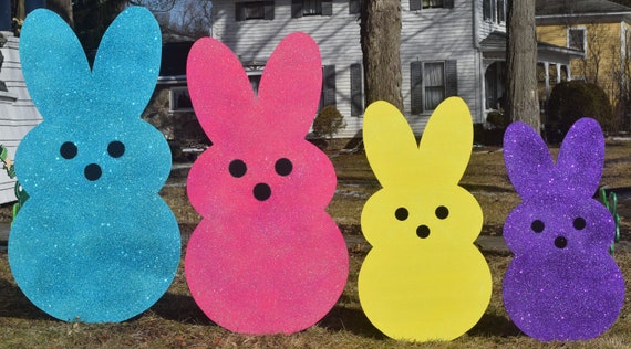 Ceramic Peeps Marshmallow Bunnies 3 Easter Bunnies Glitter Easter Decorations