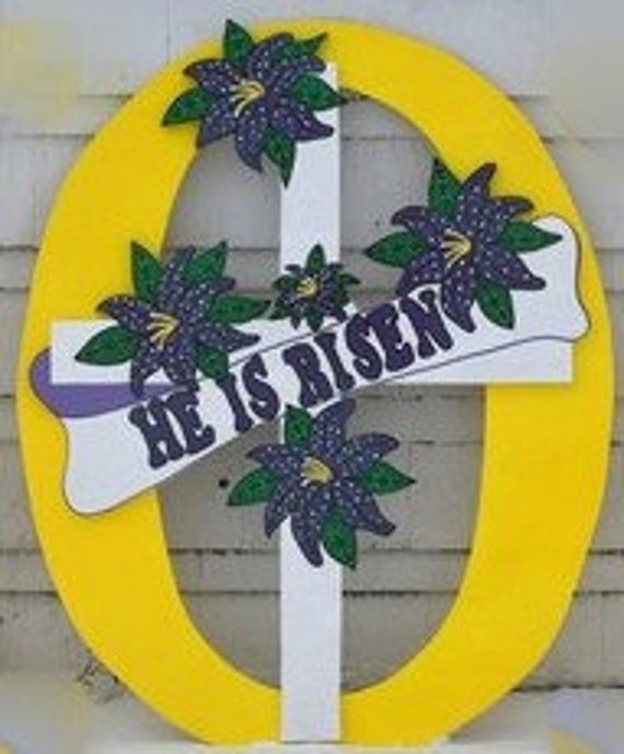 Framed Glittered Easter Cross He Is Risen Yard Sign Outdoor Etsy