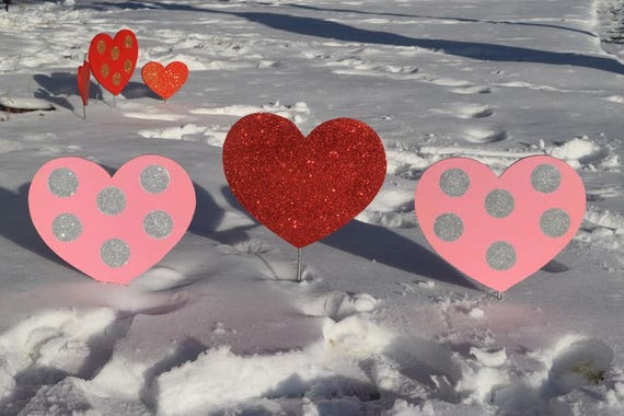 3 Piece Glittered Valentines Day Hearts Outdoor Yard Etsy