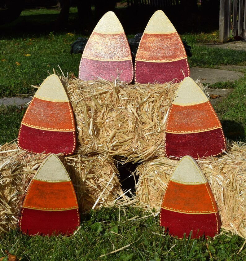 6 Candy Corn Yard Stakes Halloween Outdoor Yard Decorations Etsy