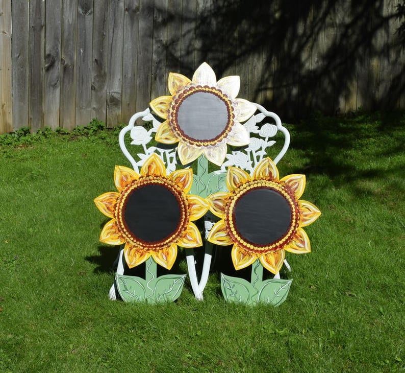 Sunflower Chalkboard Yard Art Stake Wood Painted Sunflower Etsy