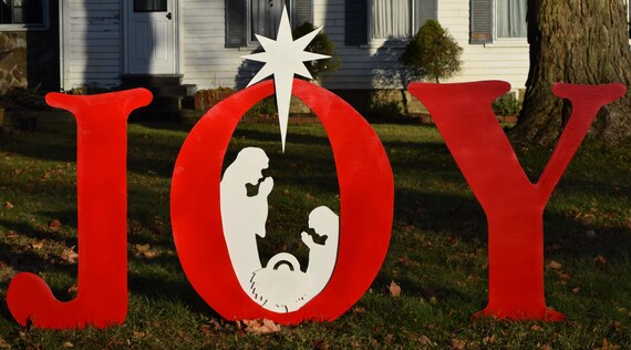 Joy Christmas Nativity Yard Sign Outdoor Christmas Yard Art Etsy