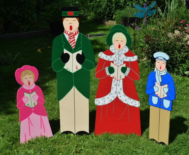 7 Piece Victorian Christmas Carolers Yard Art Stakes Etsy